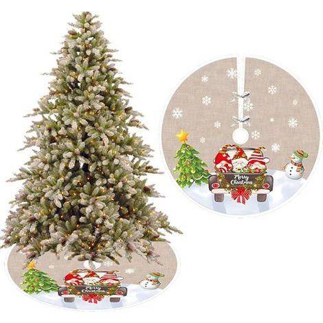 HOXILEELEOCouverture de sapin de Noël ronde, 90 cm Couverture de sapin de Noël Jupe de sapin de Noël en lin(A) (1/5)