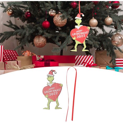 Grinch-Weihnachtsbaumschmuck aus Holz, Weihnachtsdekoration, herzförmiges Design (1/5)
