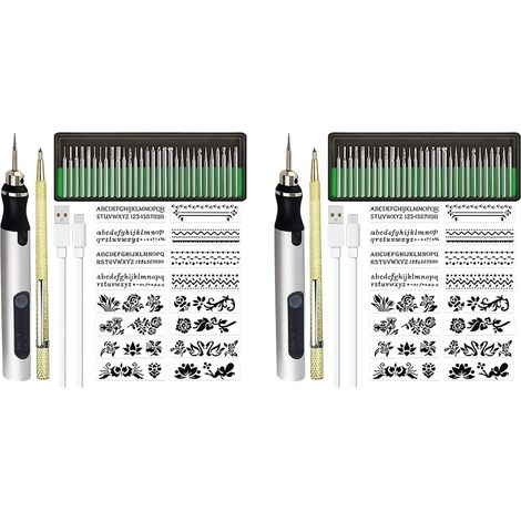 2X Mini Stylo Graveur Sans Rechargeable Kit D'Outils de Gravure Bricolage pour Métal Verre Céramique Plastique Bois Pochoirs B (1/5)