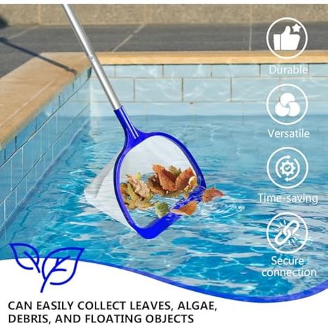 Épuisette de piscine de 146 cm avec manche télescopique, maille fine, idéale pour nettoyer piscines, bassins, étangs, jacuzzis, spas et piscines hors sol. (1/4)
