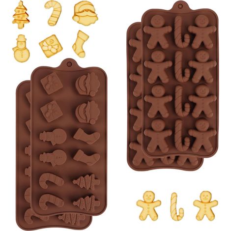 Moule à Chocolat de Noël 4 Pièces - Silicone pour Sapin, Père Noël, Chaussette et Bonhomme de Neige (1/5)