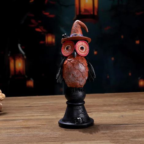 Support À Bougie Chouette - Décor D'automne Et D'Halloween - En Résine Synthétique - Pour Bougies Standard - 1 Pièce