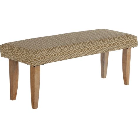 WOMO-DESIGN Sitzbank gepolstert Palma aus Stoffbezug, 120 x 48 x 40 cm, Holzoptik-Weiß-Gold, Holzbeine Unikat Landhaus-Stil Retro Sitzbank Polsterbank Flurbank Bank Truhenbank Sitzpolster Schuhbank