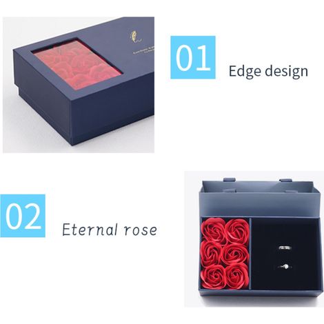 Lot de 6 boîtes-cadeaux à roses avec fenêtre pour bijoux, bleu, sac à main inclus, idéal pour la Saint-Valentin et la Fête des Mères. (1/5)