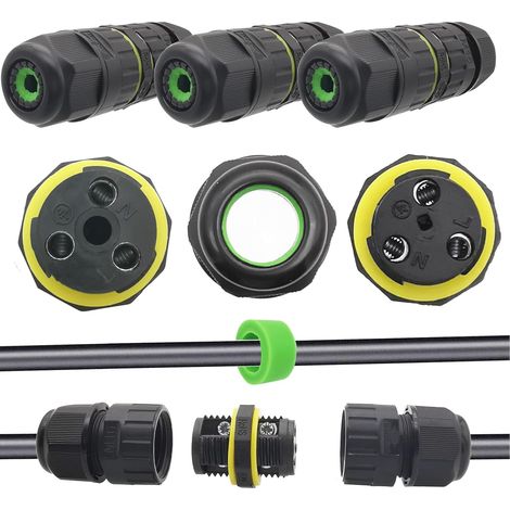 CTRICALVER Connecteur Étanche Boîte/ 3 pcs IP68 Connecteur de câble étanche/Connecteur de gaine externe/de câble max Ø10 mm/Aux Intempéries Câble de Raccordement Extérieur Douille (3 Pôles) (1/5)