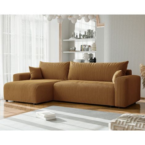 Ecksofa mit Schlaffunktion LUNA MAX in Stoff Poso Honiggelb Ottomane Links
