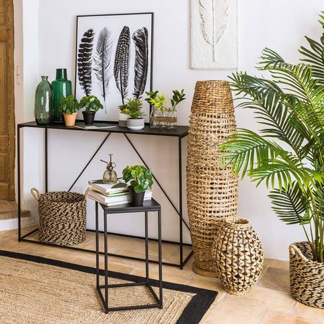 Les Tendances – Lampadaire trépied en métal et papier tressé – Hauteur 118 cm – Design bohème pour intérieur chaleureux – Douille E27