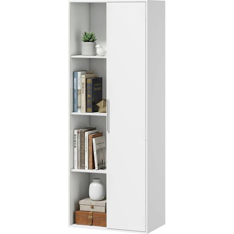 4-stufiges Bücherregal mit verstellbaren Einlegeböden, Aufbewahrungsmöbel mit Schrank und Türen für Wohnzimmer, Büro, Weiß
