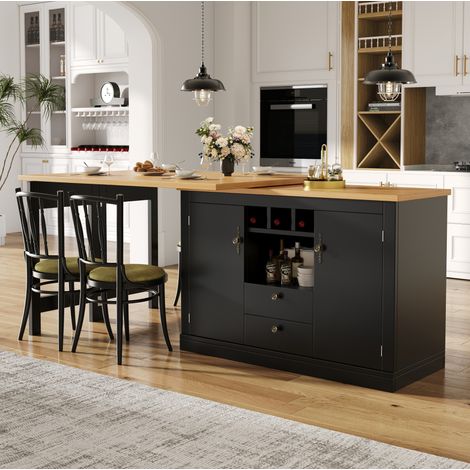 Ausziehbarer Bartisch 120–180 cm mit Stauraum, 360° Drehfunktion, Schwarz/Natur HAVRYA (1/5)