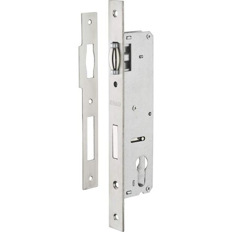1 boîtier de serrure, axe 30 mm, carré 8 mm, acier zingué, têtière inox, pour menuiserie métallique (1/4)