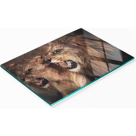 Tabla de cocina de vidrio duradera y elegante con estampado de leones rugientes, 80x52 cm. (1/5)