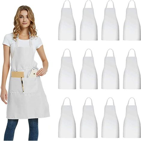 Küchenschürzen, 12er-Set, mit Taschen, geeignet zum Kochen, Basteln, Grillen, Malen und für andere Gelegenheiten.
