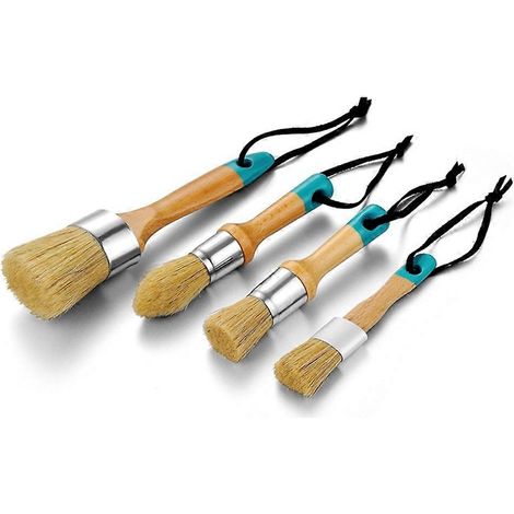 Pinceaux pour peinture à la craie pour meubles, ensemble de pinceaux ronds, pinceau à cire, pinceaux à pochoir (1 pinceau ovale et 3 pinceaux ronds), B (1/5)