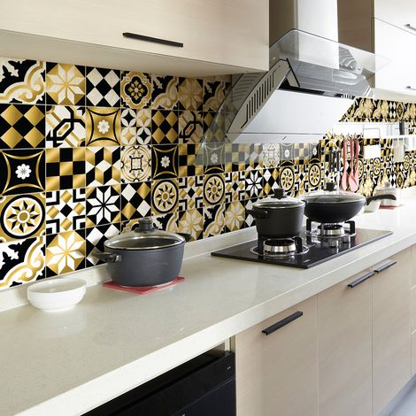 Sticker Mural Carrelage adhésif Cuisine Salle de Bain - 60 STICKERS CARREAUX DE CIMENT AZULEJOS MARCELLA - 60stickers10x10cm (1/5)