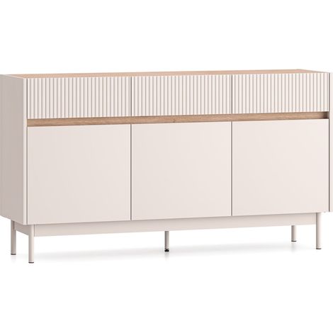 Selsey Dunea – Buffet 3 portes avec 3 tiroirs, Gris cachemire/aspect chêne, 154 cm