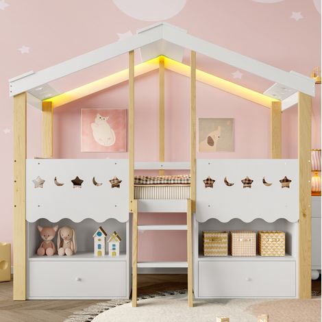Letto a soppalco 90x200 a casetta con LED OKMYHOME (1/5)