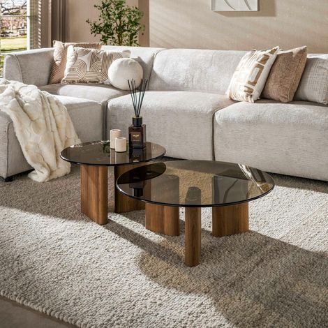 Table basse gigogne ronde en verre fumé (lot de 2) MILOS (1/4)