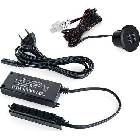 Connettore rotondo a incasso, 2 USB, D. 37 mm, Plastica, Nero 5070614 EMUCA 5070614 EMUCA (1/4)