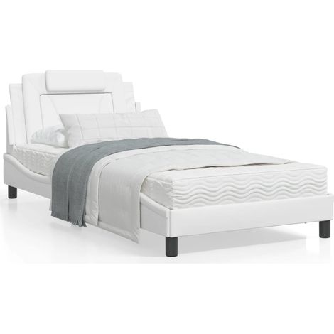 vidaXL Letto Viana con Materasso Bianco 100x200 cm in Similpelle (1/5)