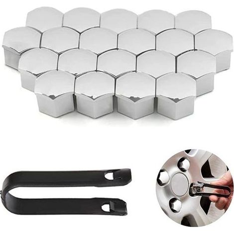 20Pièces Capuchons d'écrou de Roue,17mm Anti-poussière Couvercle de Jante placage,Hexagonal Chrome Boulon Couvre Roue Cache (1/5)