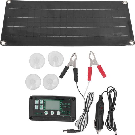 Ortviai Kit panneau solaire 30 W étanche en polysilicium noir ETFE pour camping-car, bateau et marine – 43 x 20 cm