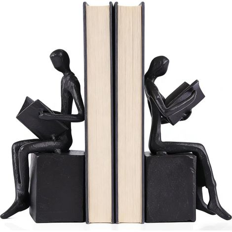 1 paire de serre-livres décoratifs en fer pour couple de lecture, style rétro unique pour homme et femme, cadeau décoratif pour bibliothèque, bureau, salon, chambre à coucher, serre-livres (1/5)