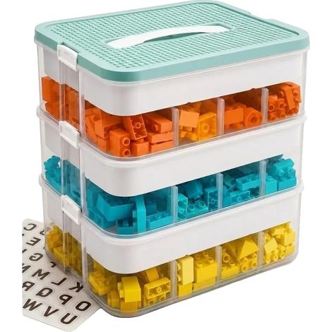 Caja de almacenamiento de juguetes, diseño apilable, compartimentos extraíbles, verde claro (1/2)