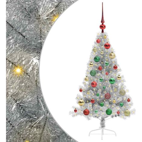 Árbol de Navidad Artificial Preiluminado Plateado 120 cm PET vidaXL