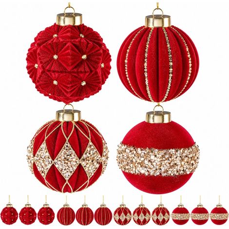 Palline infrangibili rosse 12 pezzi diametro 8 cm decorate (1/5)