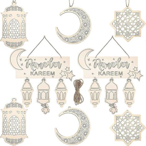 8 décorations islamiques pour l'Aïd et le Ramadan : lanternes suspendues en bois, pendentifs et plaques décoratives pour la maison. Joyeux Ramadan Moubarak (1/5)
