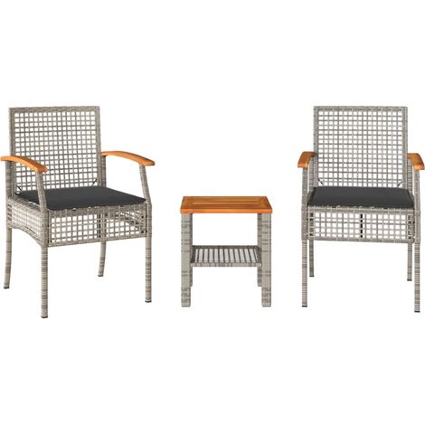 Ensemble de bistro 3 pcs,Salon de jardin et coussins gris résine tressée acacia CFW45816 (1/5)