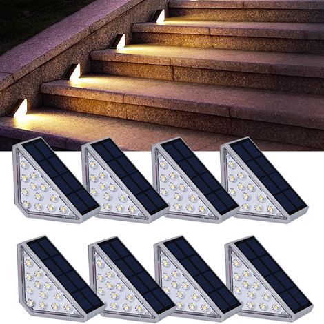 8pcs solaire étape lumière extérieure triangle led escalier lumières lumière solaire décorative pour jardin patio voie (1/5)