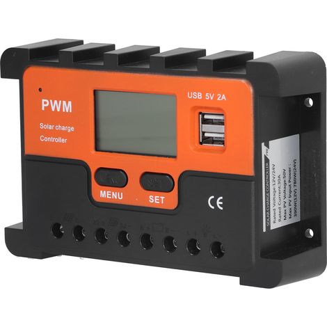 Régulateur de charge solaire 12V/24V 30A Protection intégrée Double port USB Paramètres réglables Écran LCD (1/5)