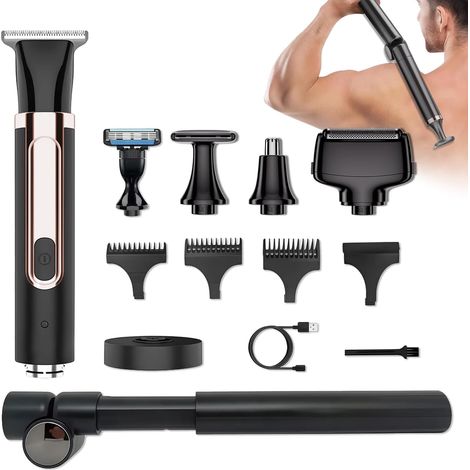 Rasoir électrique pour le dos pour homme, kit de toilettage 4 en 1 pour homme, tondeuse à poils avec poignée d'extension réglable, étanche, sans fil, USB, kit de toilettage pour parties privées, barbe (1/5)