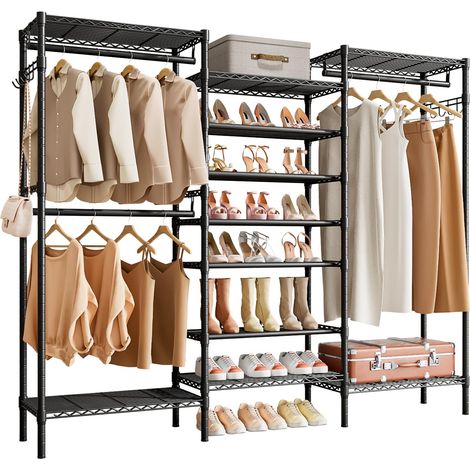 Porte-vêtements avec étagères réglables en hauteur et étagère à chaussures (1/5)