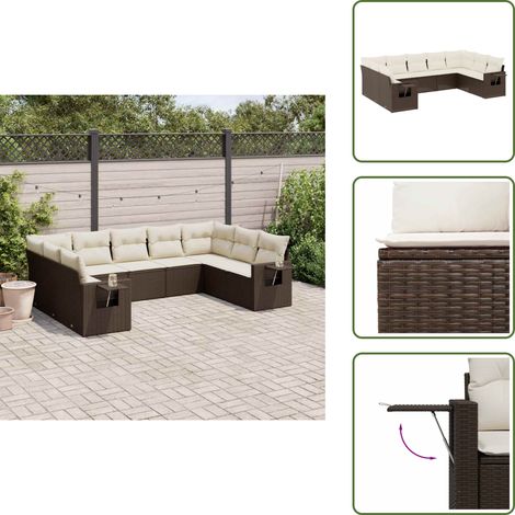 9-tlg. Garten-Sofagarnitur mit Kissen Braun Poly Rattan - Gartensorte - Gartenmöbelset - PE-Rattan Möbel - Outdoor Lounge Set - Terrassenmöbel (1/5)