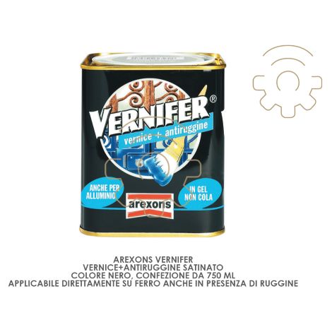 Peinture Vernifer + antirouille satinA e couleur noire 750 ml application directe peinture antirouille A mail
