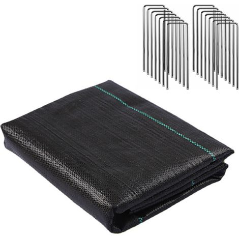 Toile de paillage 3x50FT avec 15 agrafes - Résistante aux UV - Empêche la croissance des mauvaises herbes - Bâche géotextile perméable à l'eau (1/5)