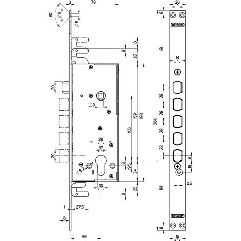 Serratura da Infilare Triplice per Porte Blindate Art 85,140 Dx 193 x 78 mm