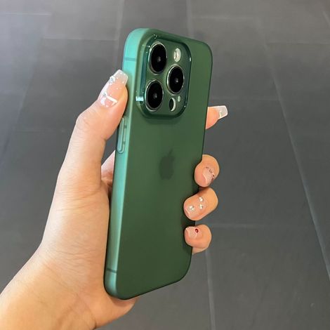(iPhone 14 Pro Max vert foncé) Coque de téléphone ultra-fine en TPU souple, coque arrière fine en silicone semi-transparent givré