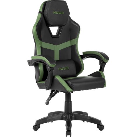 Chaise de Jeu Ergonomique pour Ordinateur de Bureau, accoudoirs rembourrés incurvés, Dossier et Hauteur réglable, Support Lombaire et appuie-tête, 120 kg, Vert Militaire (1/5)