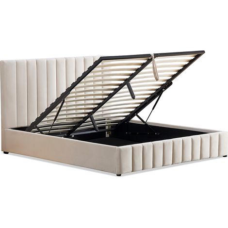Lit coffre velours beige Trocadero 140x190 cm (1/5)