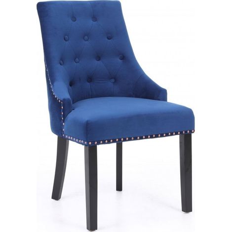 Set of Two Neo Midnight Blue Studded Velvet Dining Chair with Ring Knocker Detail (1/4)