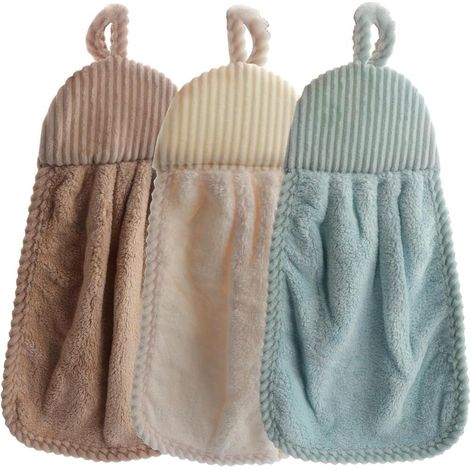 Set mit 3 Küchen- und Badezimmerhandtüchern, dekoratives Handtuch, Mikrofaserhandtuch aus Korallensamt, weiches und dickes Handtuch, trocknet die Hände