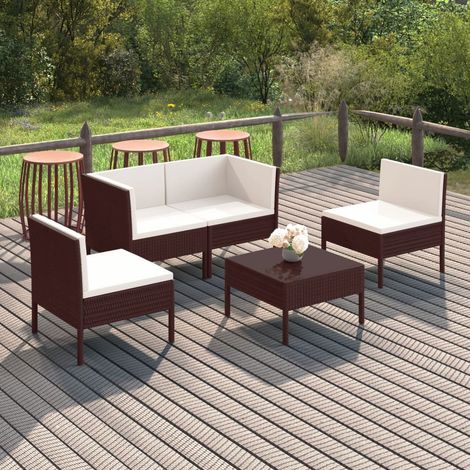 5 pcs Salon de jardin, Ensemble table et chaises de jardin, Meuble de jardin avec coussins Résine tressée Marron MKW286620 (1/5)