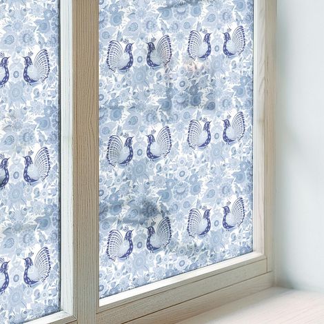 Klebefolie 200x116 cm Sichtschutz Fenster Selbstklebend PVC Milchglas Dekorativ Dekorfolie Blickdicht Folie für Badezimmer Schlafzimmer Blumenvogel