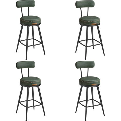 Vasagle – Tabouret de bar vert forêt – Lot de 4 – Siège rembourré PU – Hauteur assise 65 cm – Pieds métalliques réglables – Style moderne mi-siècle