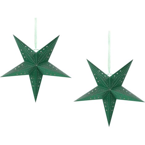 Set of 2 Hanging Decorations LED MOTTI Star 45 cm Emerald Green