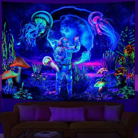 Tapestry - Plant Jellyfish Neon Galaxy Space - 130 x 150 cm - Polyester - Rectangular - 1 Unit (1/5)