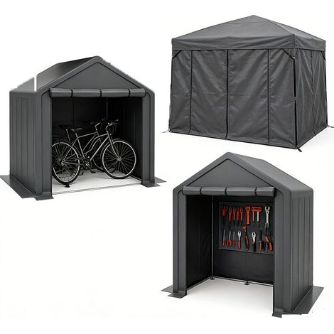 3er-Set geräteschuppen 190x170x200cm, Fahrradgarage, Geräteschuppen, Garagenzelt, Gartenhaus Lagerzelt Fahrradschuppen Werkzeugzelt Lagergarage, dunkelgrau